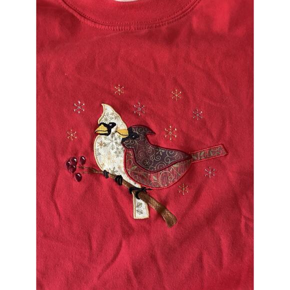 Vintage Cottage Cardinal Birds Christmas Granny Sweatshirt Red XL Grandma Core - Picture 4 of 4